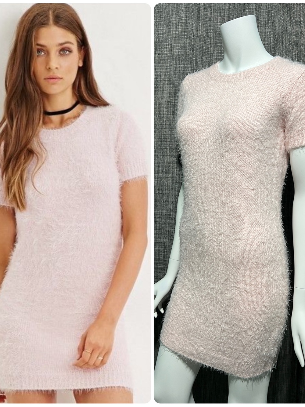 Forever 21 Fuzzy Pink Short Sleeve Sweater Dress, Small NWOT